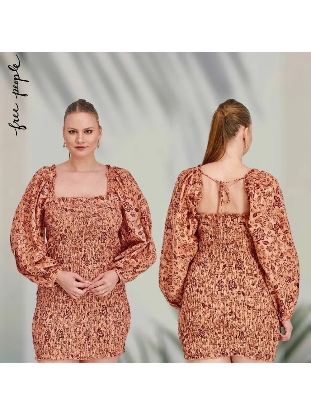 FREE PEOPLE Smock it to Me Puff-Sleeve On/Off Shoulder Smocked MiniDress/Lg NWT